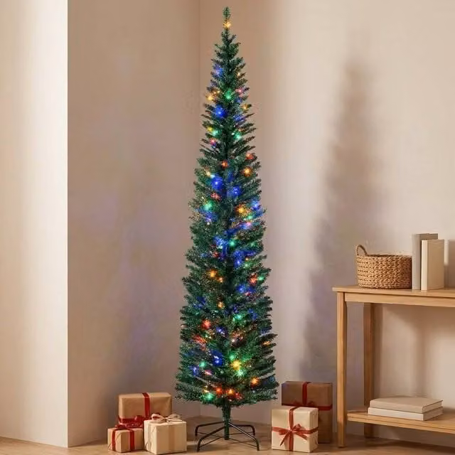 STILVORA Artificial Christmas Tree with Multicolour LED Lights, Green, Height: 225 cm – 1