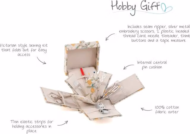 Hobby Gift Victorian Style Square Filled Sewing Kit in Multicolour