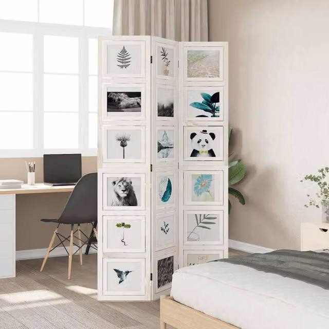 Berkfield Home 3-Panel Room Divider in White Solid Paulownia Wood, H 200 cm x W 110 cm x D 1.6 cm – 1