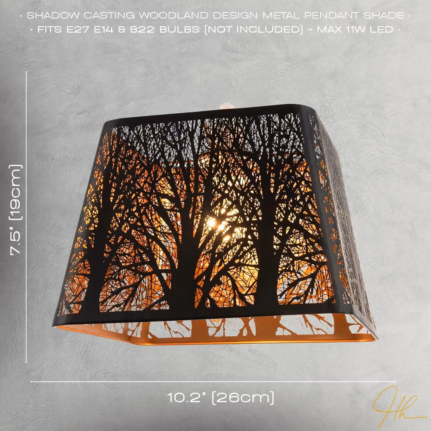Happy Homewares Matte Black Tree Forest Pendant Lighting Shade with Satin Gold Inner – 7
