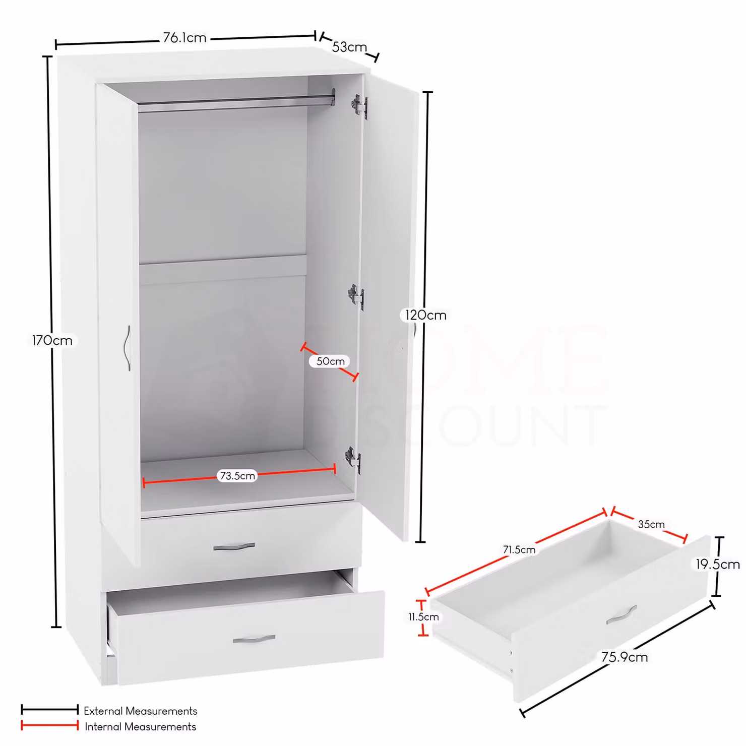 Home Discount Vida Designs Riano Modern 2 Door 2 Drawer Wardrobe in White Matt – 3