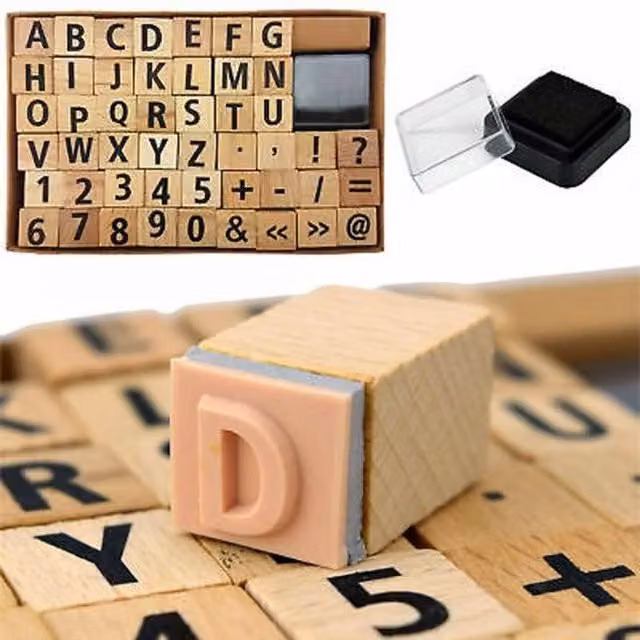 UMKY LIMITED Letters and Numbers Stamp Set with Ink Pad, Brown Wood