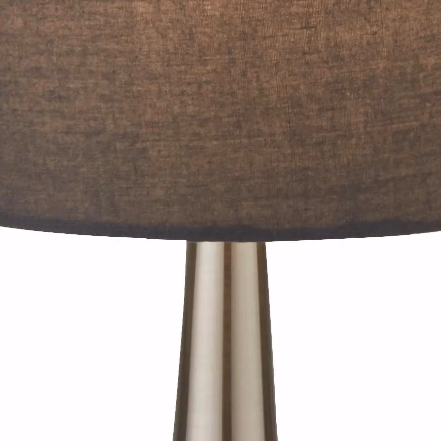 Lighting Collection Modern Dimmable Touch Table Lamp in Satin Silver with Dark Grey Fabric Cylinder Shade – 3