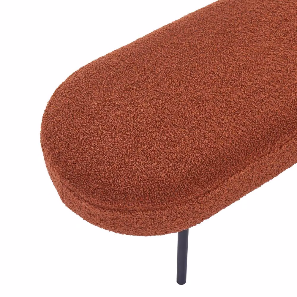 Wyld and Coco Golden Brown Boucle Oval Bench with Slim Metal Legs W: 98 cm, D: 35 cm, H: 38 cm – 3
