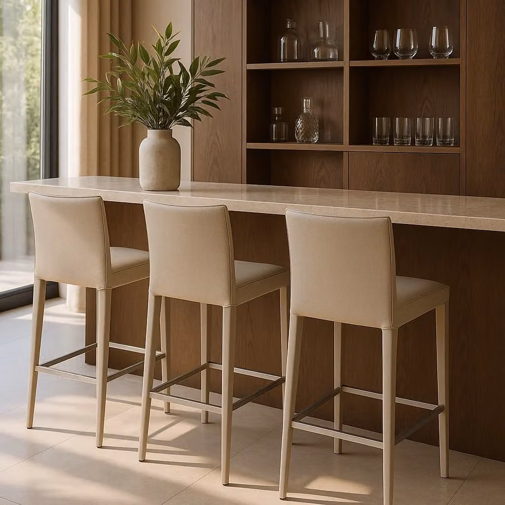Tommy Franks Othello Bar Stool in Grey Fabric with Metal Frame