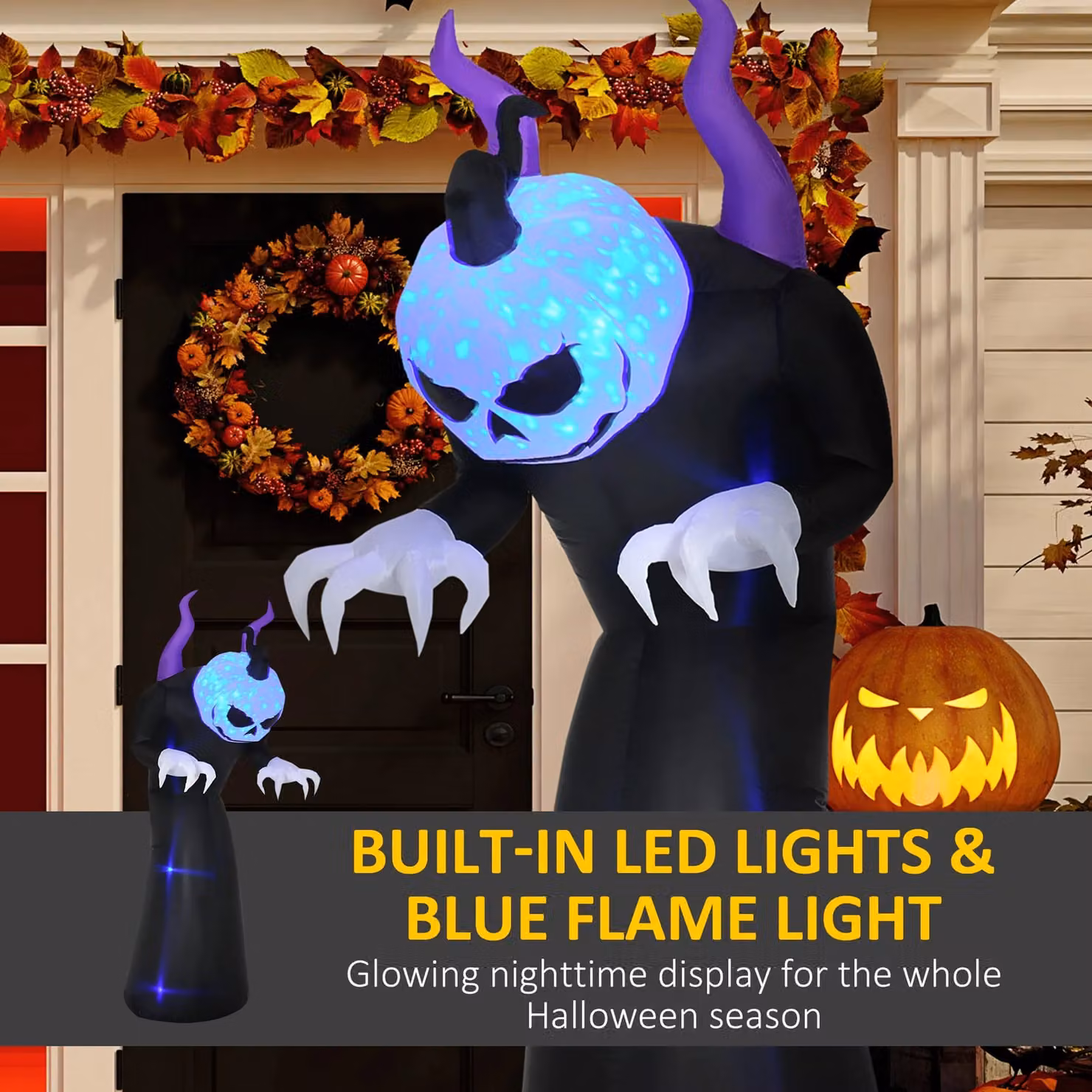OUTSUNNY 7ft Inflatable Halloween Ghost with Horns Lighted Outdoor Decoration, Black – 4