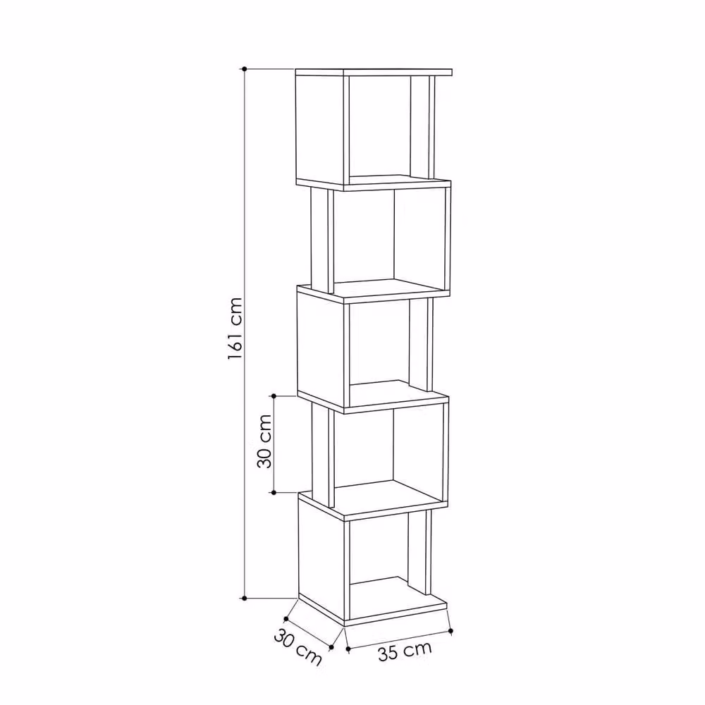 CALICOSY Piri Corner Shelf with 5 Shelves, Oak Brown, Width: 35 cm, Height: 161 cm – 3