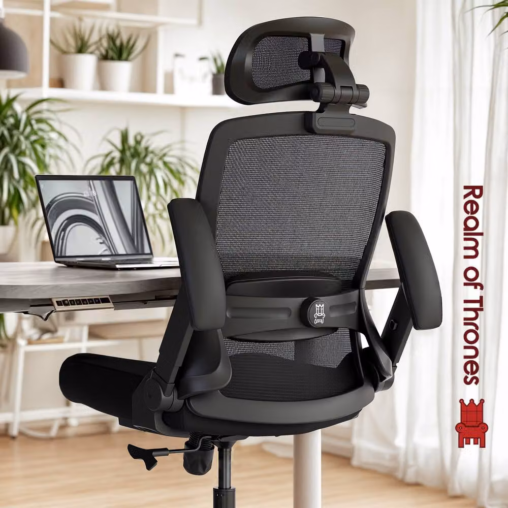 Realm of Thrones Black High-Back Mesh Office and Gaming Chair with 3D Headrest and Lumbar Support – 2