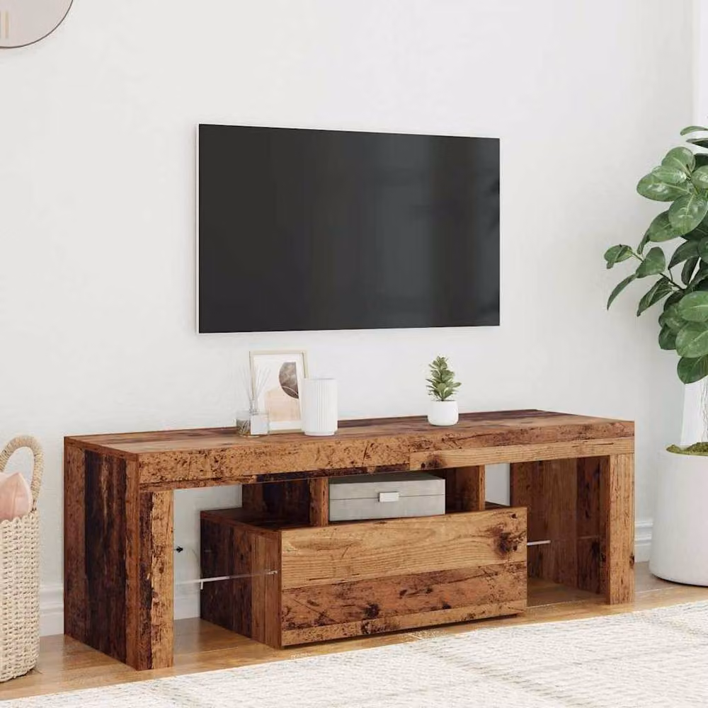 Berkfield Home TV Cabinet with LED Lights in Old Wood Brown, W/D/H: 120 x 36.5 x 40 cm – 2