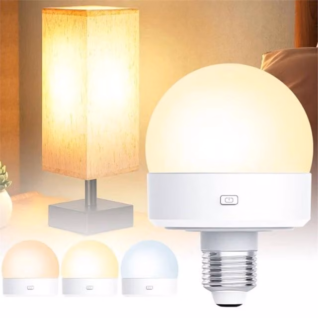 VOGREX Rechargeable LED Candle Bulb in White with 3-Colour Temperature Settings, Dimmable and Remote Control, E27 Base