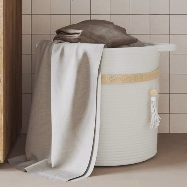 Berkfield White Cotton Open Weave Storage Basket with Handles, W: 38 cm, D: 36 cm, H: 36 cm – 1