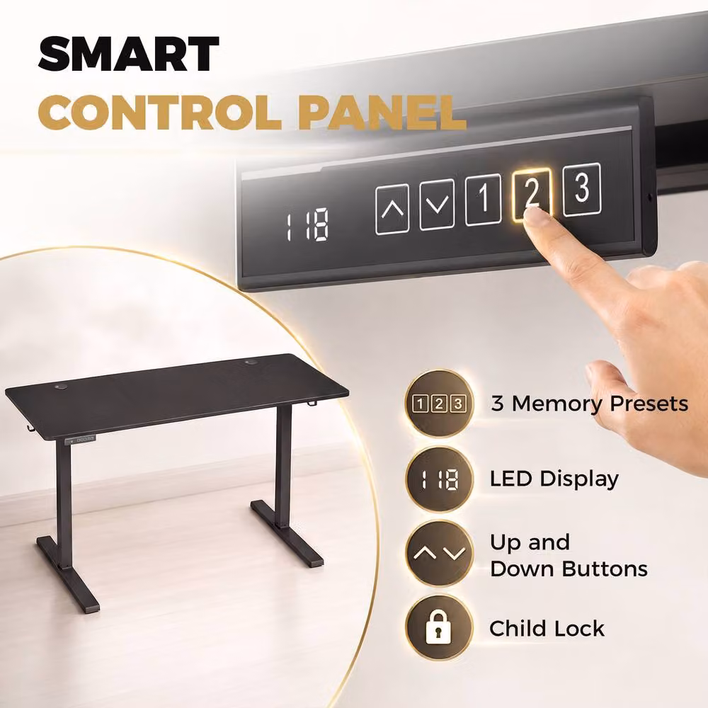 HOMCOM Electric Height Adjustable Standing Desk with Memory Control, Black, W: 140 cm, D: 60 cm – 5