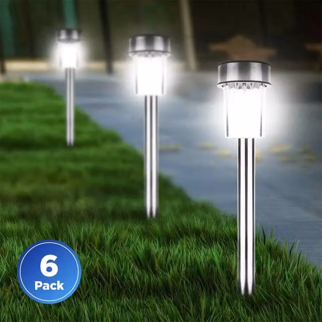 Voltico Solar LED Garden Path Lights, 6 Pack, Silver Stainless Steel – 1