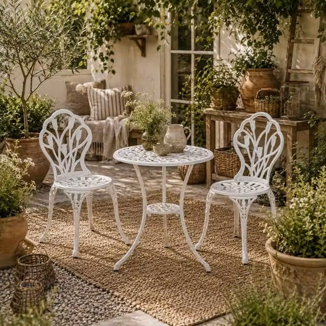 Wyld Haus Vitano 3 Piece Cast Aluminium Bistro Set in Matt White