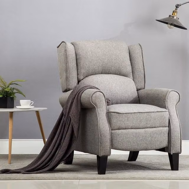 More4Homes Eaton Wing Back Fireside Herringbone Fabric Pushback Recliner Chair in Grey