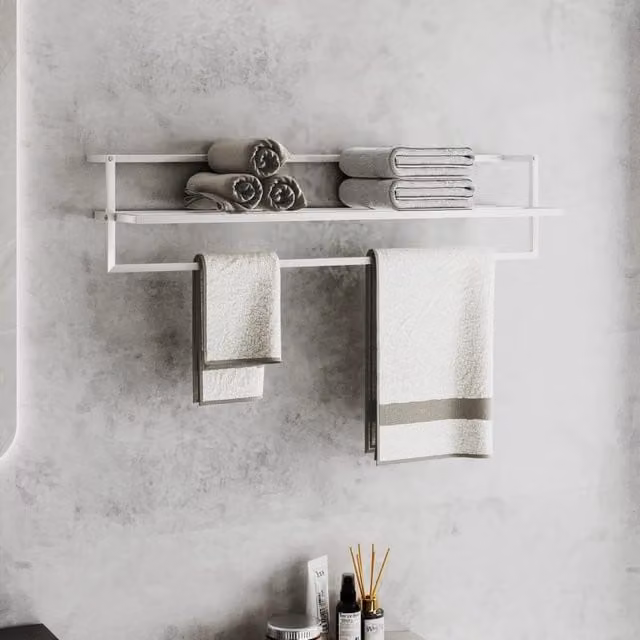 Berkfield Home White Metal Wall Mounted Towel Rack W/D/H: 95 x 25 x 22 cm
