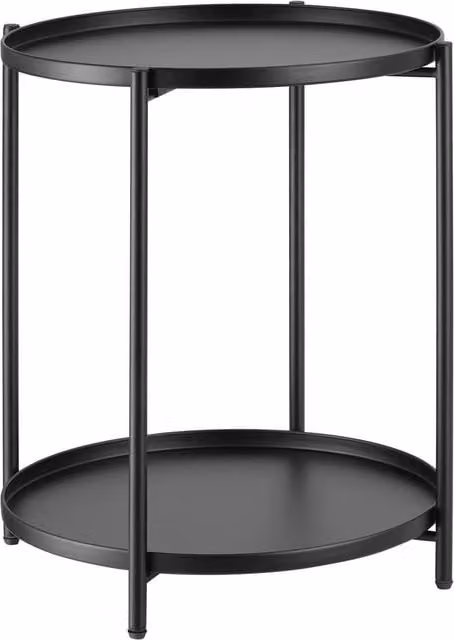 tectake Oxford Round Bedside Table with Glass Top and Metal Legs in Black – 1