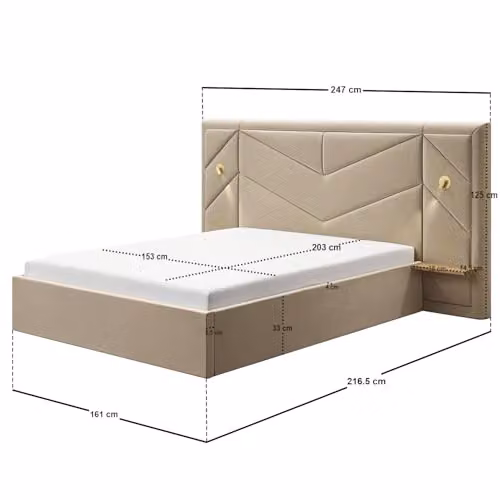 Flair Alice Hotel Ottoman Bed in Beige Velvet with USB Charging Port, Integrated Reading Lights and Bedside Shelves, W/D/H: 180 x 200 x 153 cm – 2
