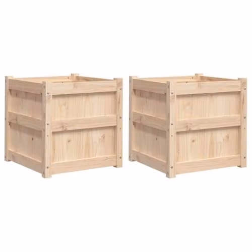 vidaXL Set of 2 Brown Solid Wood Pine Garden Planter Tubs