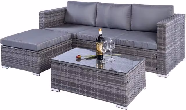 Madefor.living Dunham 4 Seat Rattan Sofa Set with Coffee Table, Grey