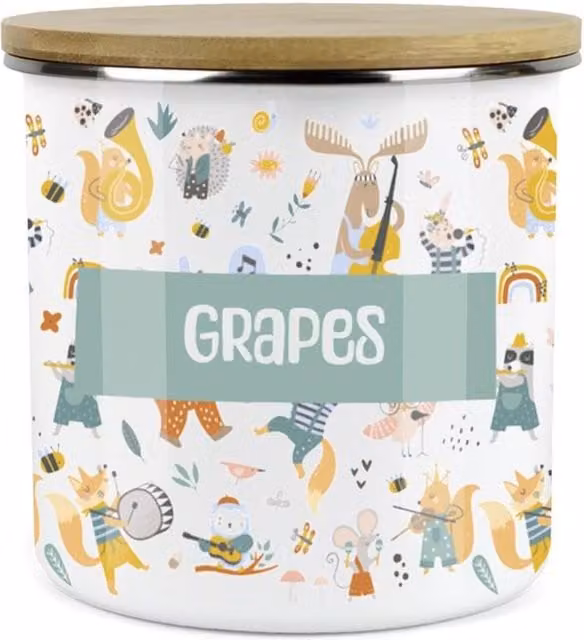 Purely Home Musical Animals Childrens Mini Snack Pot in Blue and Multicolour Enamel Metal