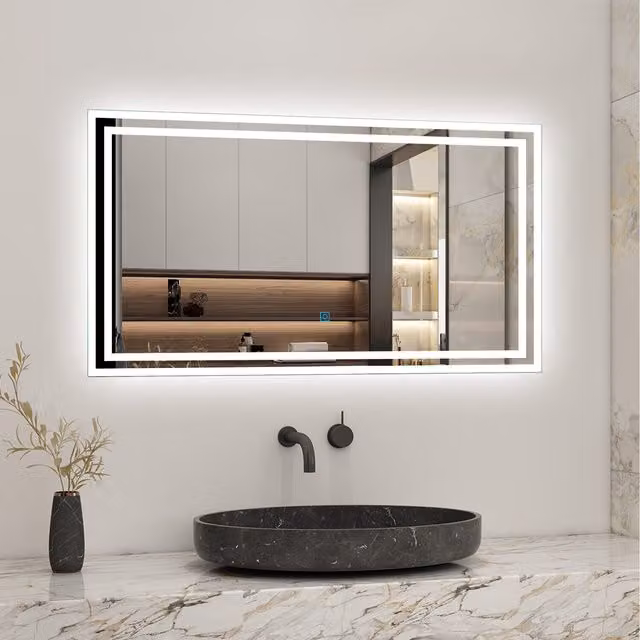 AicaBathroom Modern Rectangular Illuminated LED Bathroom Mirror in White, Width: 100 cm