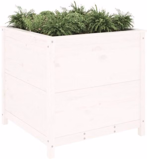 Berkfield Home Beautiful Garden Planter Tub in White Solid Wood, W/D/H: 82.5 x 82.5 x 78 cm – 1
