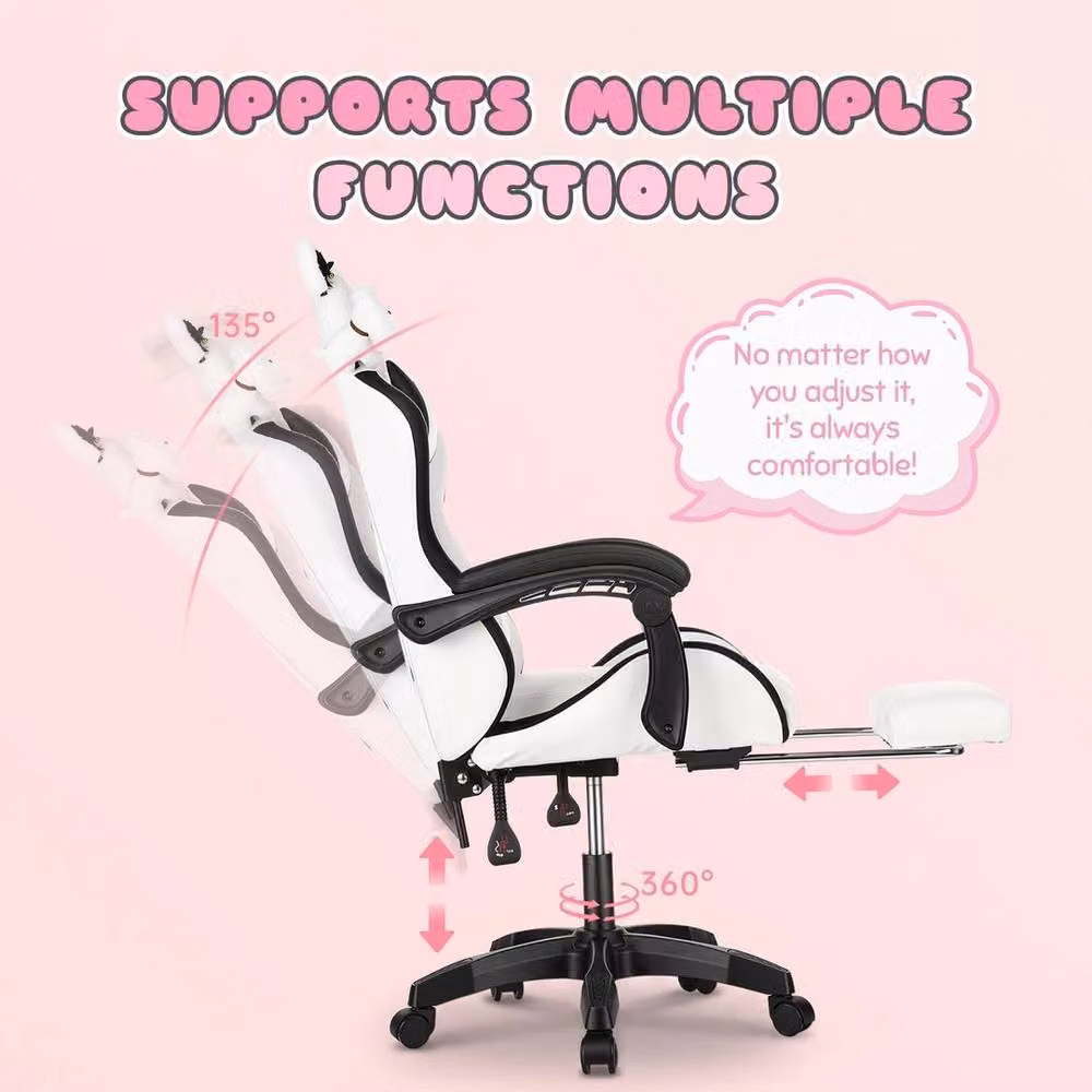 NESTLUNE White Gaming Chair for Children with Dog Ears and Headrest, W/D/H: 100 x 60 x 60 cm – 2