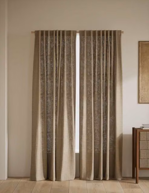 M&S Neutral Beige Checked Pure Cotton Semi-Sheer Multiway Curtains