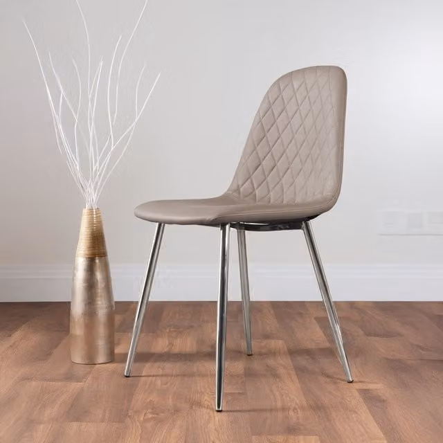 FurnitureboxUK Set of 2 Corona Beige Faux Leather Dining Chairs with Silver Metal Legs