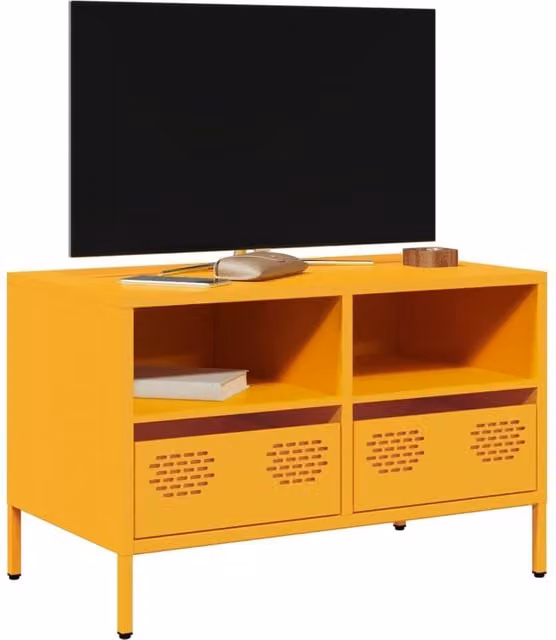 Berkfield Home Industrial TV Cabinet in Mustard Yellow, W/D/H: 68 x 39 x 43.5 cm – 1