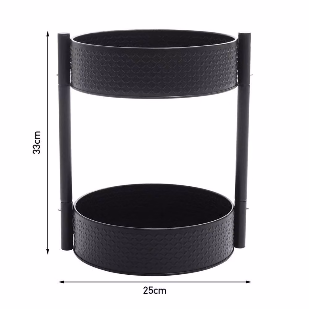 PAWNORA Double Tier Rotating Spice Jar Storage Rack in Black Metal and Stainless Steel – 2