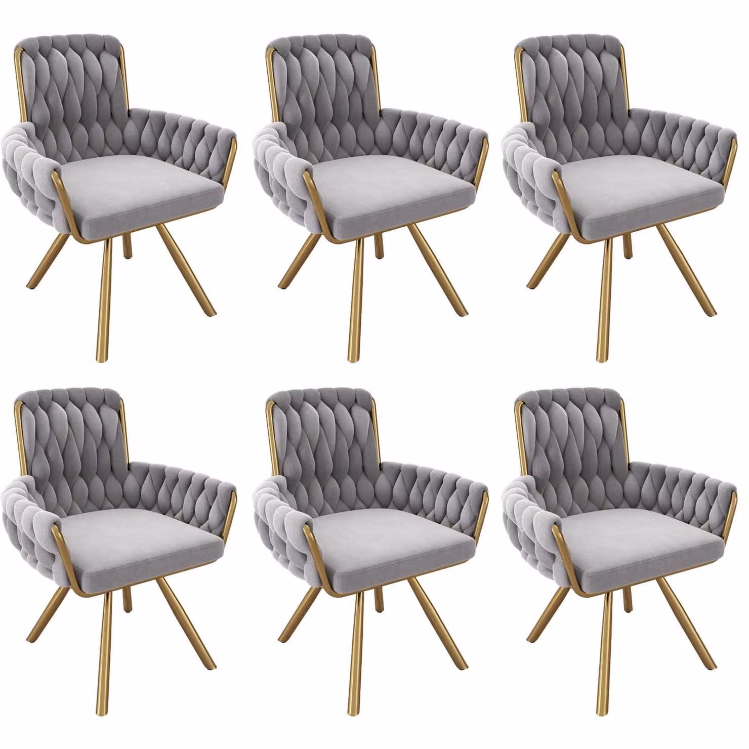 HomeTouch Set of 2 Grey Velvet Upholstered Swivel Kitchen Dining Chairs with Gold Metal Legs – 2