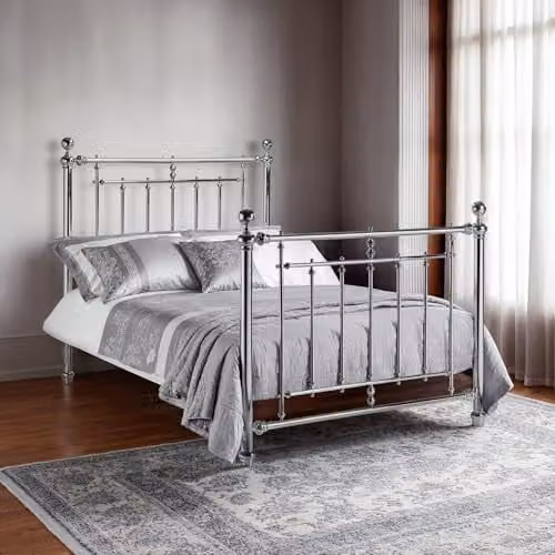 Julian Bowen Empress Modern Metal Bed in Silver, W/D/H: 140 x 200 x 110 cm