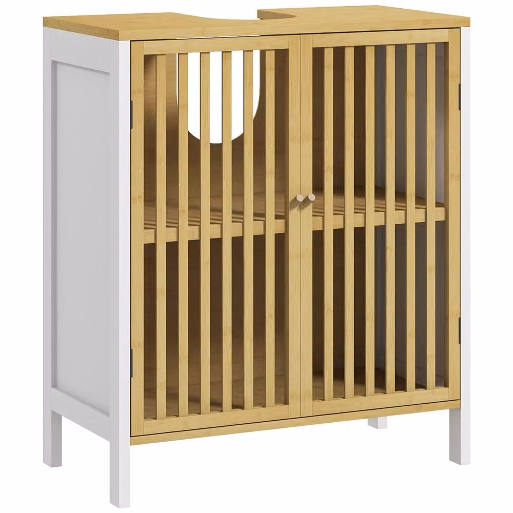 Wyld Haus Neyora Bamboo Under Sink Bathroom Cabinet in White, W/D/H: 70 x 30 x 60 cm – 2