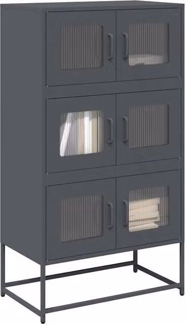 Berkfield Home Anthracite and Black Steel Highboard with Glass Hinged Doors, W/D/H: 68 x 39 x 123 cm – 1