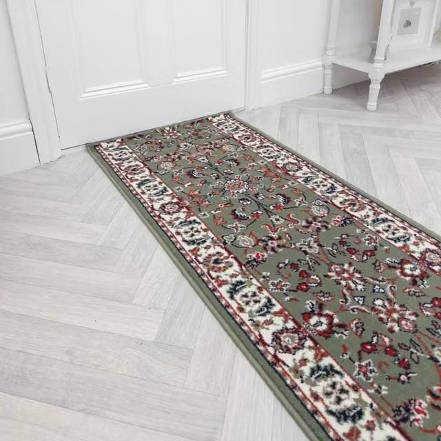 runrug Traditional Hallway Carpet Runner Rug in Green, W: 70 cm, L: 420 cm – 1