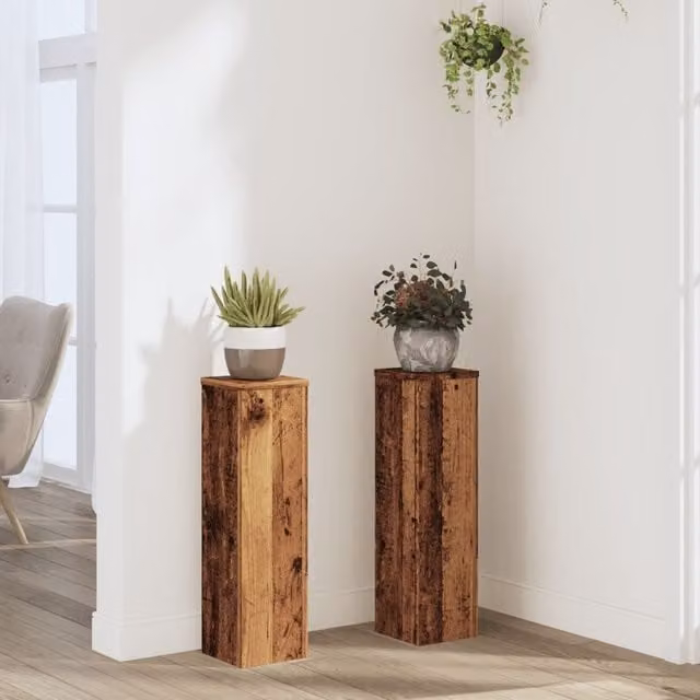Berkfield Home Set of 2 Modern Brown Engineered Wood Plant Stands, W/D/H: 17 x 17 x 60 cm – 1