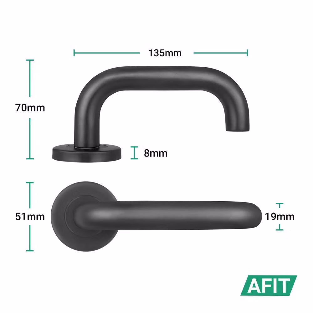 AFIT Matt Black Stainless Steel Return to Door Handles with Bath Lock and 80mm Hinges, W/D/H: 15.0 x 150.0 x 150.0 mm – 2
