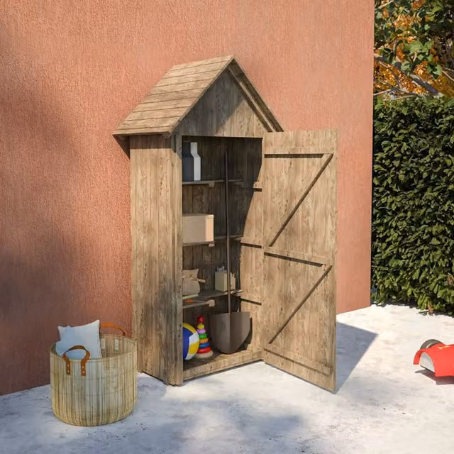 Cerland Wissant Brown Wooden Sentry Shed with Gable Roof and Lock