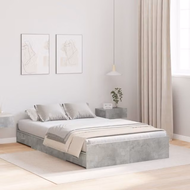 Berkfield Home Storage Bed Frame with Headboard and Drawers, Concrete Grey, W: 120 cm, L: 190 cm