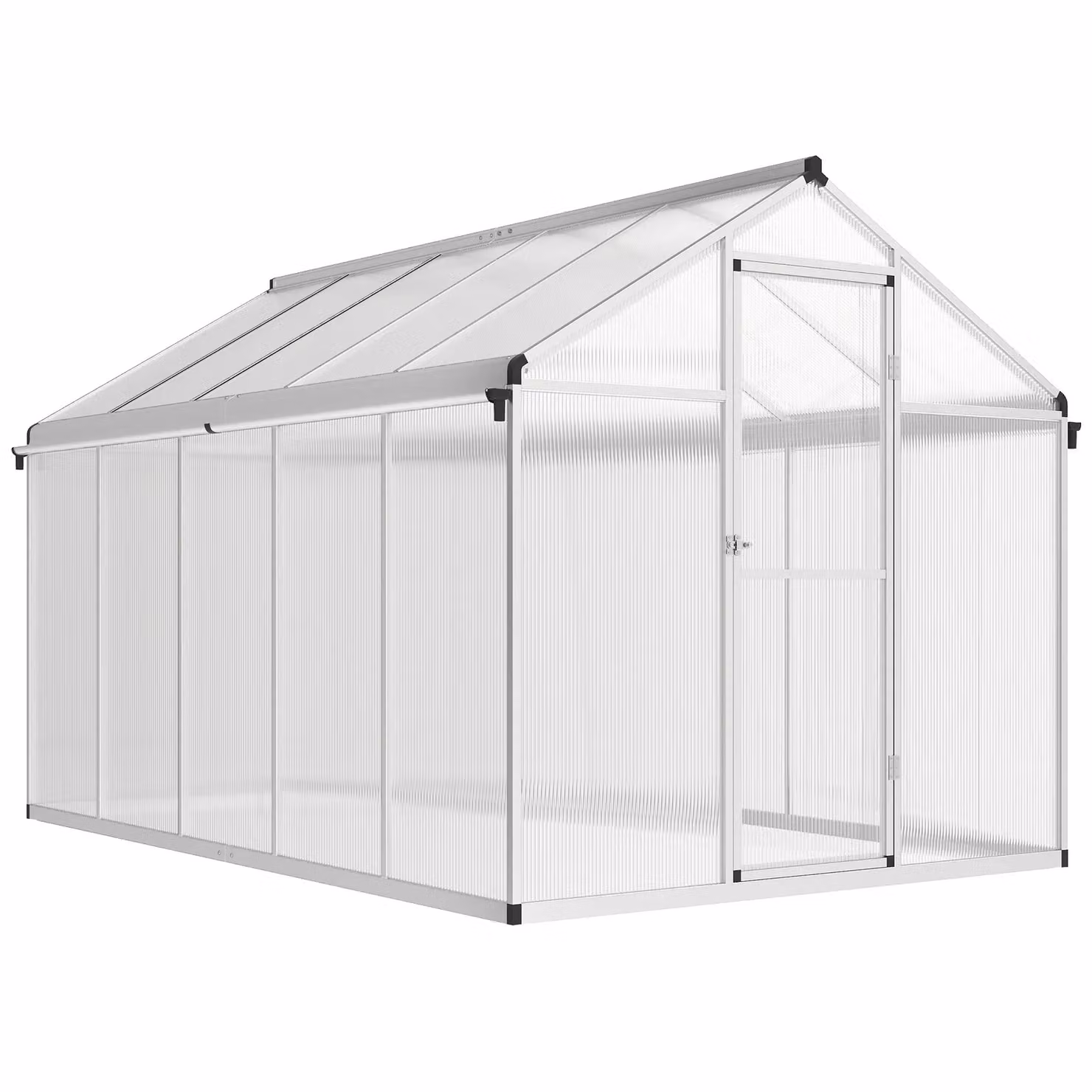 OUTSUNNY Aluminium Greenhouse with Door, Window and Galvanised Base in Silver, W/D/H: 305 x 195 x 192 cm – 2