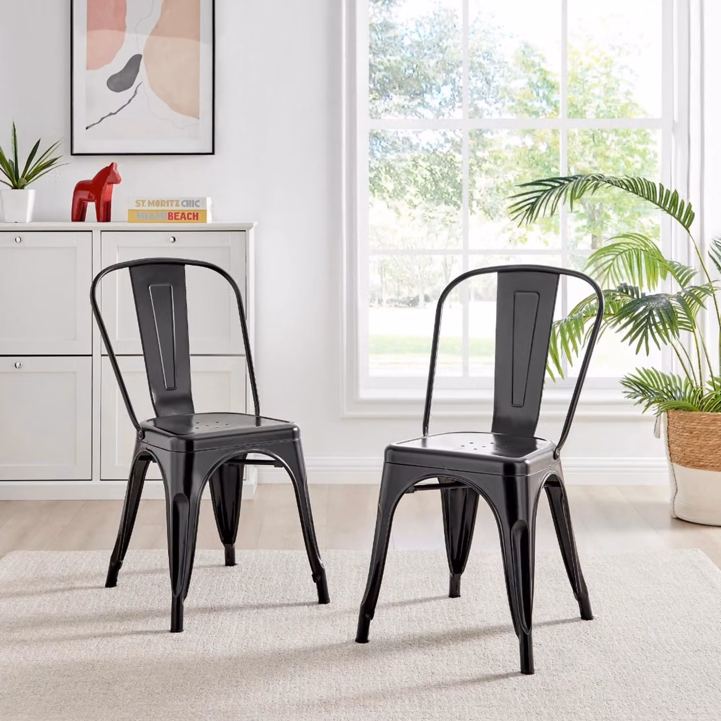 FurnitureboxUK Set of 2 Colton Industrial Black Metal Stackable Tolix Style Dining Chairs – 2