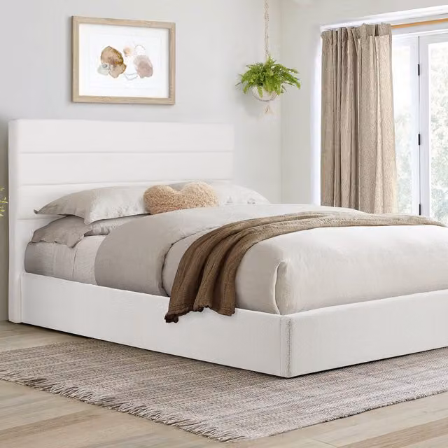 Birlea Lucas King Size Ottoman Bed Frame in White Boucle Fabric, W/D/H: 150 x 200 cm