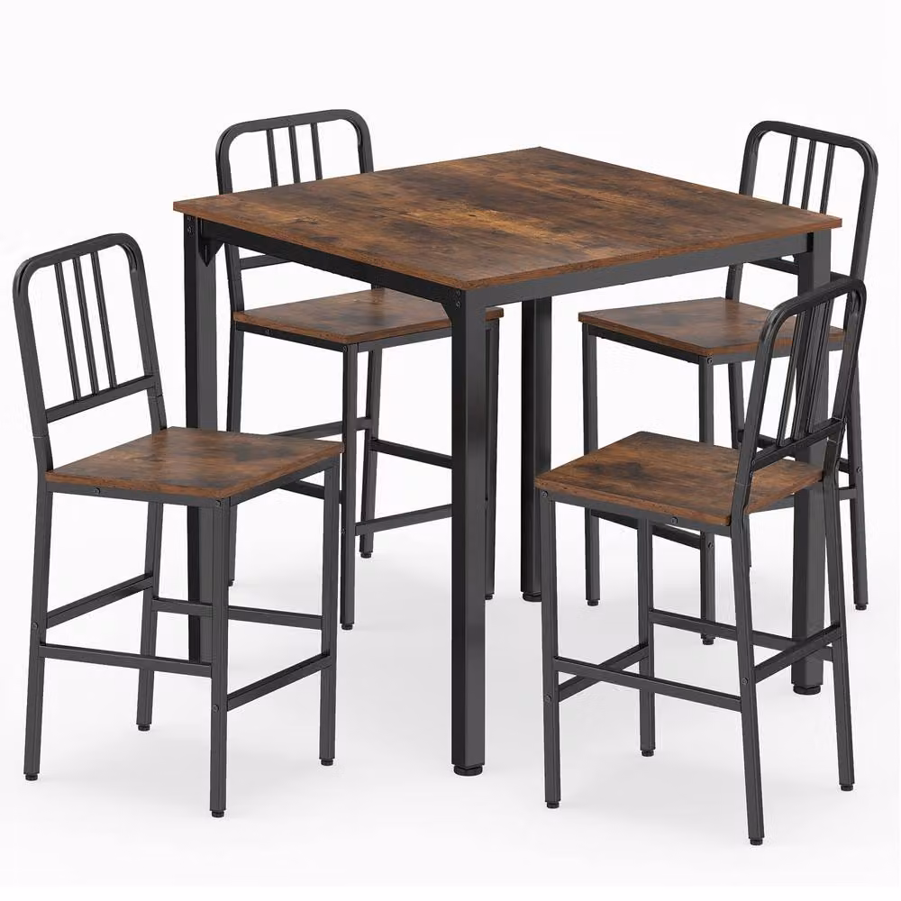 Costway 5-Piece Counter Height Dining Table and Chairs Set in Brown and Black – 9