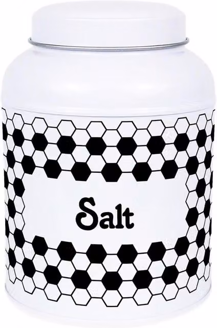 Purely Home Hexagon Tiles Snacks Canister with Domed Lid, Geometric Metal Kitchen Storage Jar, Salt, 110g, Black and White