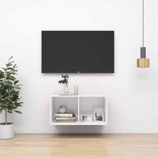 Berkfield Home Wall-mounted TV Cabinet in White, W/D/H: 37 x 37 x 72 cm