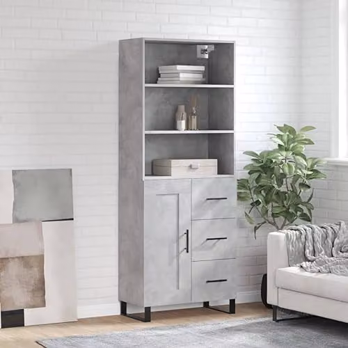 vidaXL Highboard in Concrete Grey with Hinged Doors and Internal Shelves, W/D/H: 69.5 x 34 x 180 cm – 2