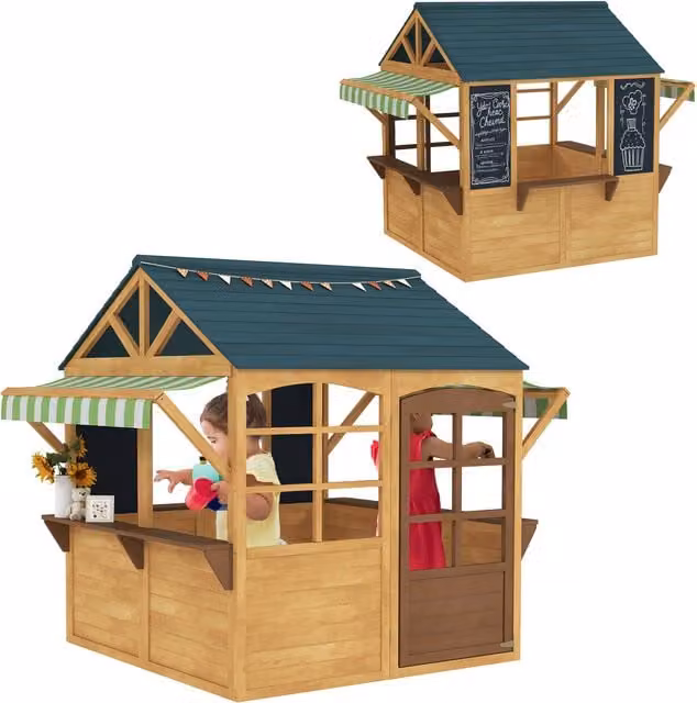 AIYAPLAY Foldable Wooden Kids Playhouse in Brown