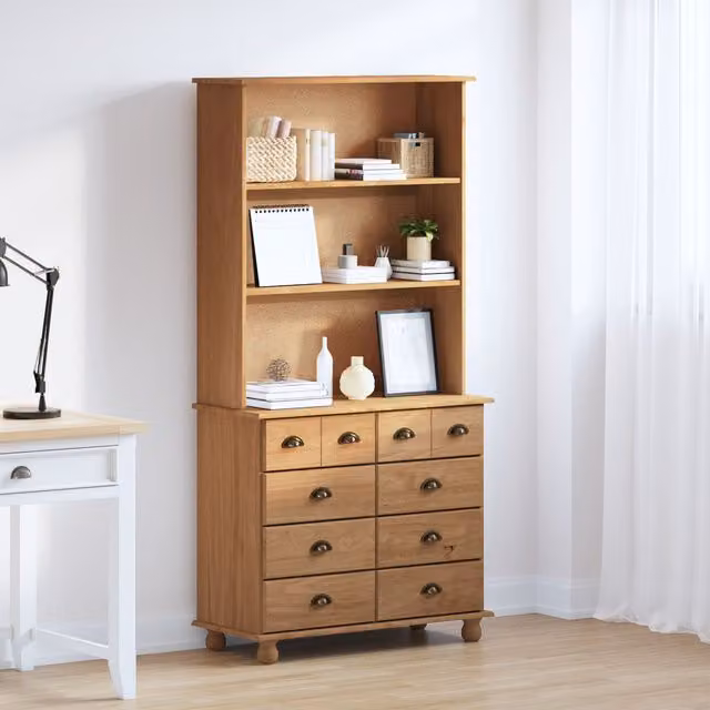 Berkfield Home ASKIM Hutch in Honey Brown Solid Wood Pine, W/D/H: 91 x 40 x 183 cm – 1